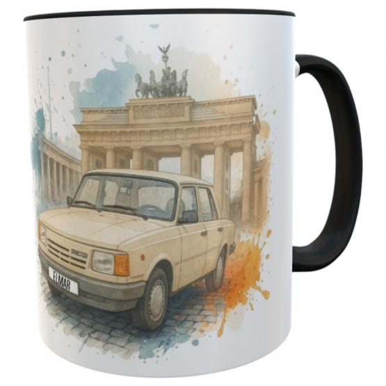 Personalisierte Kaffeetasse Wartburg 1.3 – 300ml Nostalgie Tasse mit Name auf Nummernschild – DDR Auto Motiv, spülmaschinenfestes Geschenk 
