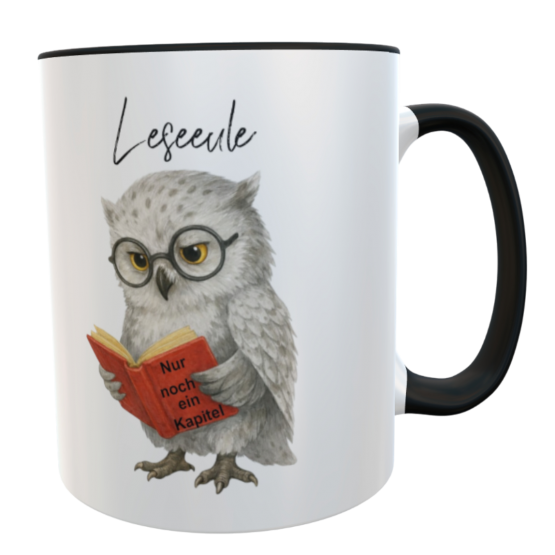 Personalisierbare Tasse Leseeule mit Name – Lustiger Kaffeebecher für Leseratten – Spülmaschinenfester Bürobecher mit Eule & Spruch 