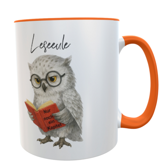 Leseeule Tasse mit Name – Personalisierbarer Kaffeebecher für Buchhändlerinnen – Geschenk für Mitarbeiterin in Buchhandlung, spülmaschinenfest 