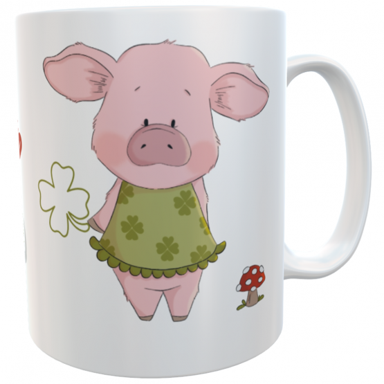 Kaffeetasse Viel Glück mit emmapünktchen Glücksschwein rosa 