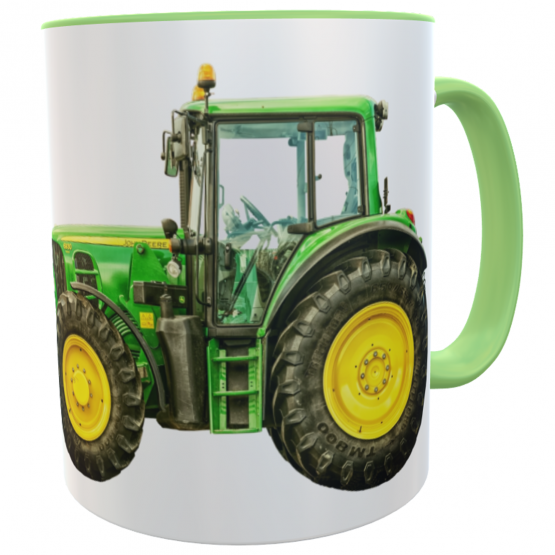 Tasse Traktor mit Spruch "Ein echter Held fährt aufs Feld" Trecker Becher Landwirte Traktortasse grün 