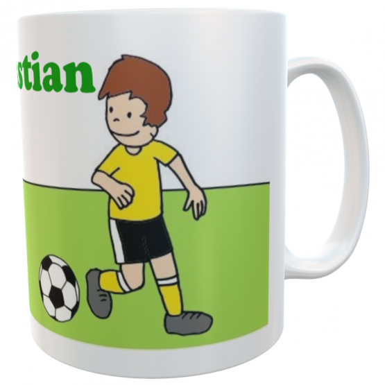 Namenstasse Fußball- personalisierte Kindertasse schwarz/gelb 
