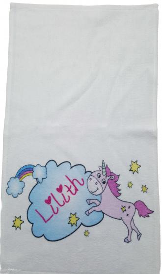 Kinderhandtuch Einhorn  mit Wunschname - personalisiertes Einhorn-Handtuch 