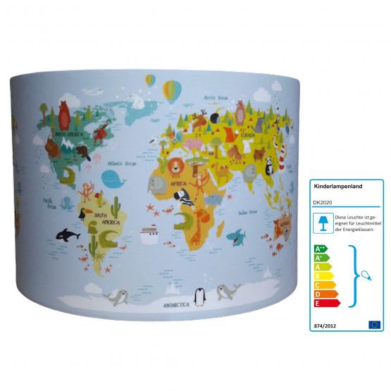 Kinderzimmerlampe Weltkarte mit Tieren 