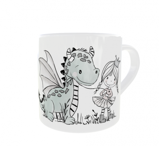 Personalisierte Kindertasse mit Namen – Prinzessin & Dino Motiv – Kunststoffbecher für Mädchen 