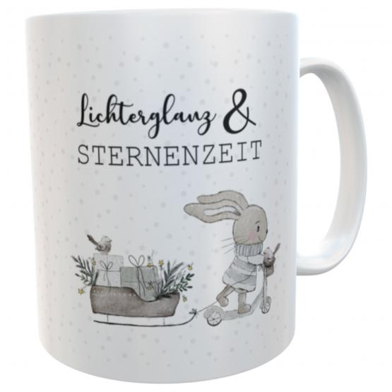Personalisierte Kindertasse mit Namen Schneehase Lichterglanz & Sternenzeit Weihnachts-Tasse 