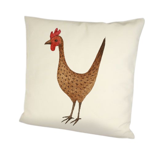 Dekokissen Huhn braun 40x40 cm – Landhausstil in Leinenoptik mit Reißverschluss 