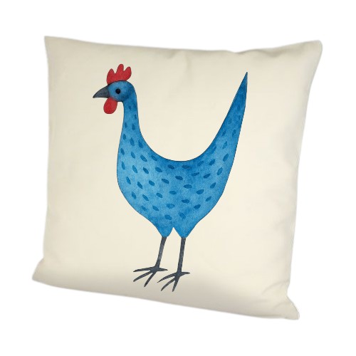 Dekokissen Huhn blau 40x40 cm – Landhausstil in Leinenoptik mit Reißverschluss 