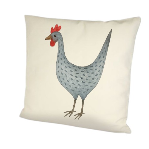 Dekokissen Huhn 40x40 cm – Nostalgie Landhausstil – Leinenoptik mit Reißverschluss 