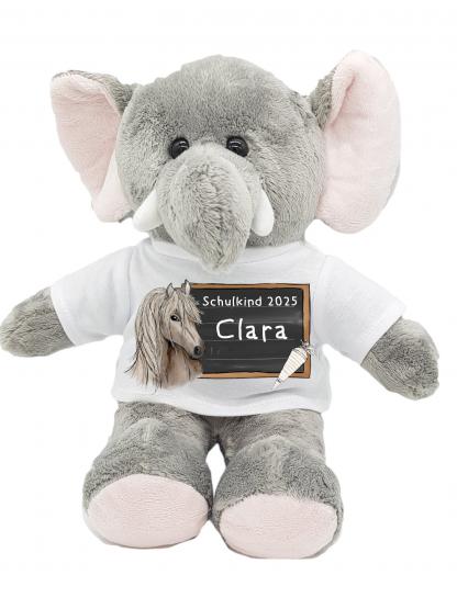 Einschulung Kuscheltier Elefant – Pferd-Motiv & Name – Schulkind 2025 