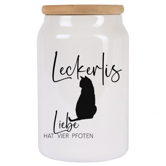 Keramik Leckerli-Dose Katze mit Spruch Liebe hat vier Pfoten– Geschenk Katzenliebhaber 