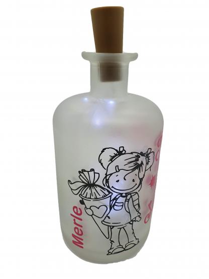 LED-Leuchtflasche Mädchen Einschulung Glückslicht mit Wunsch-Namen rosa