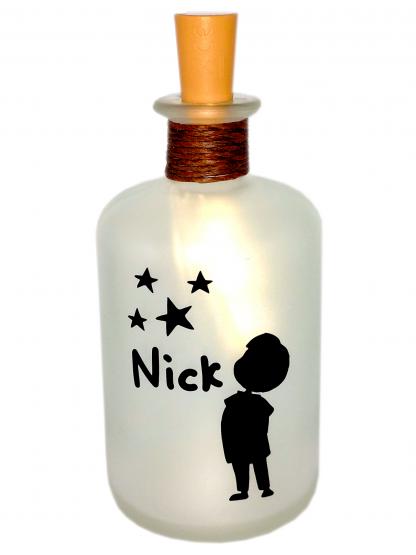 personalisierte LED-Leuchtflasche Trauer Sternenkind Junge 