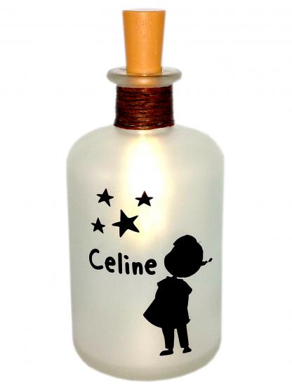 personalisierte LED-Leuchtflasche Trauer Sternenkind Mädchen 