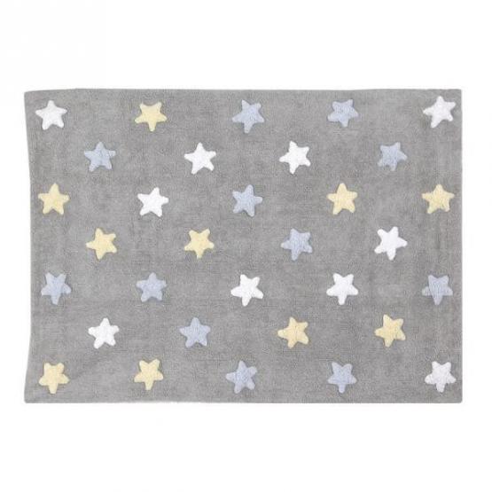 Lorena Canals Kinderteppich Sterne hellblau, gelb, weiß 