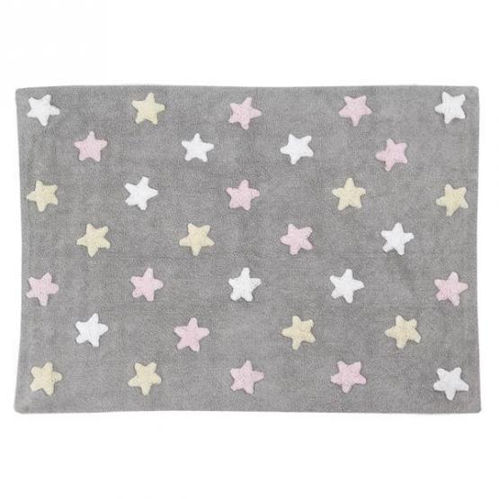 Lorena Canals Kinderteppich Sterne rosa, gelb, weiß 