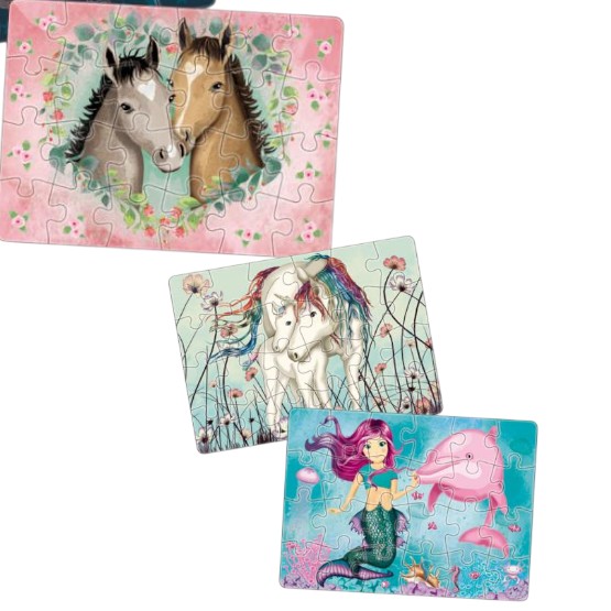 Lutz Mauder Mini Puzzle 3-Set Einhorn, Pferde und Meerjungfrau 