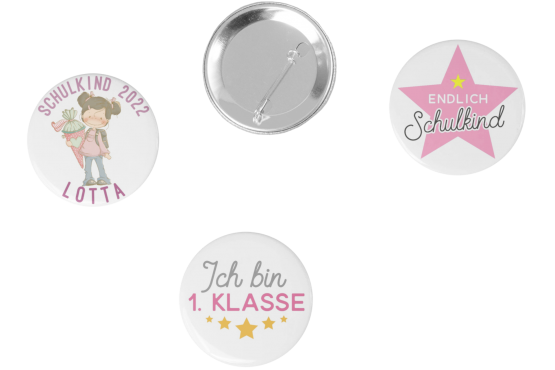 3er Set Schulkind 2022 Buttons Mädchen 59mm Ansteck-Pin 