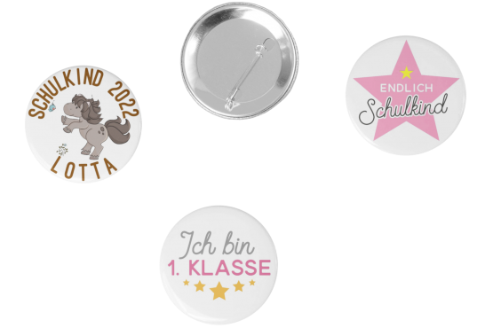 3er Set Schulkind 2022 Buttons Girls Pferd 59mm Ansteck-Pin 
