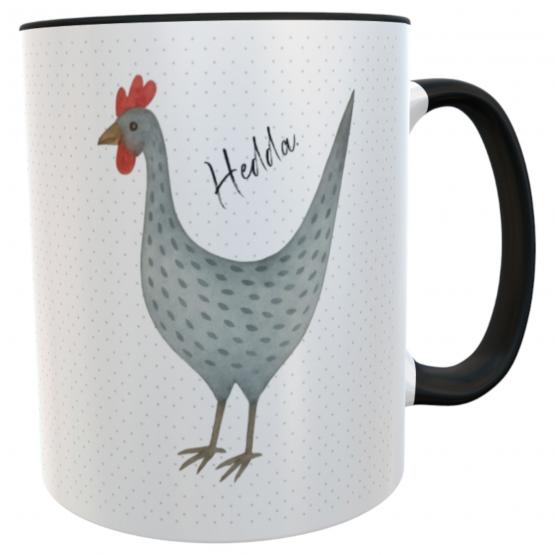 Personalisierte Huhn-Tasse 330 ml – Keramiktasse Landhausstil mit Wunschname – 
