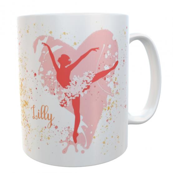 Tasse tanzende Ballerina Ballett - personalisiert Kaffeetasse weiß/rosa Wunschname 