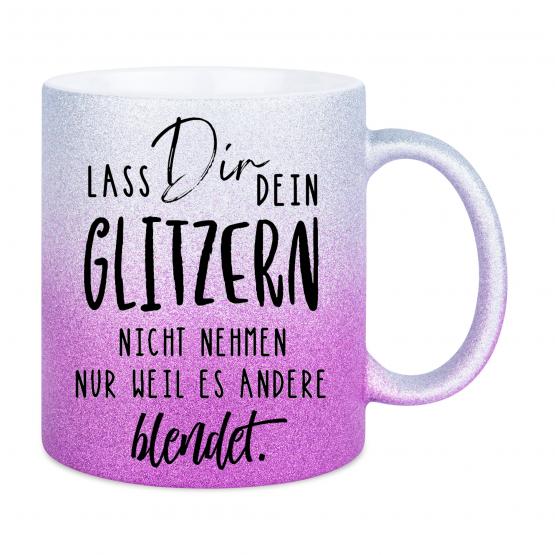 Glitzertasse silber/pink mit frechem Spruch Lass dir den 