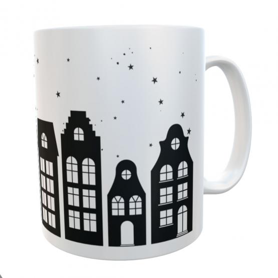 Kaffeetasse Häuser mit Sternen weiß 