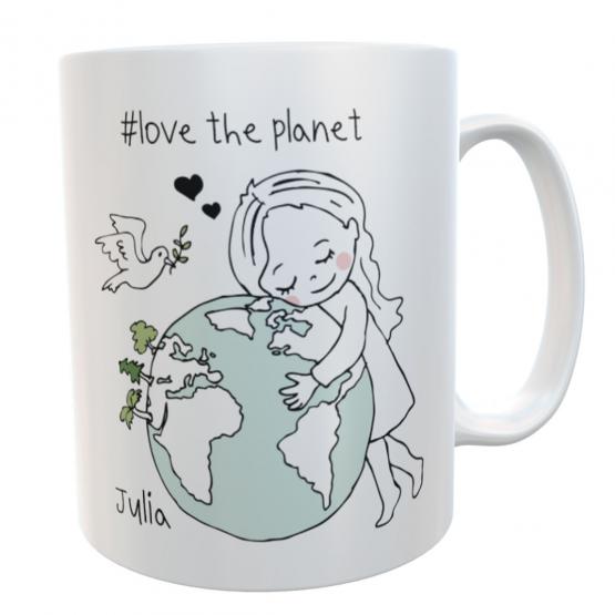 Tasse love the planet Friedenstaube Mädchen mit Namen weiß 