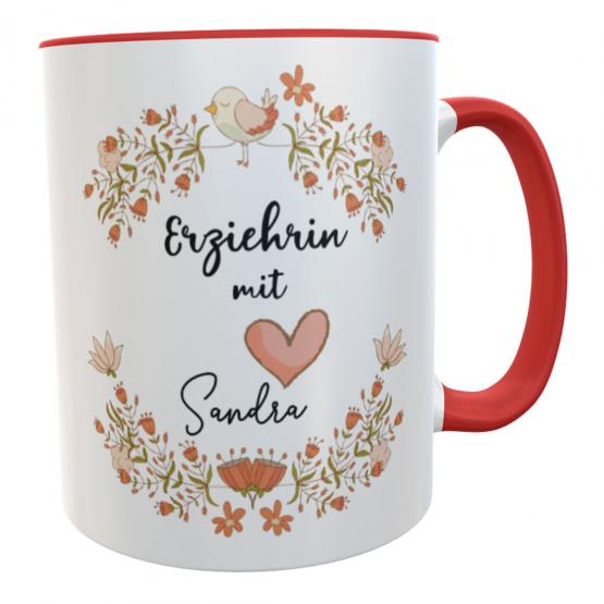 Danke-Tasse Erzieherin Blumenkranz - Abschiedsgeschenk Kindergarten 