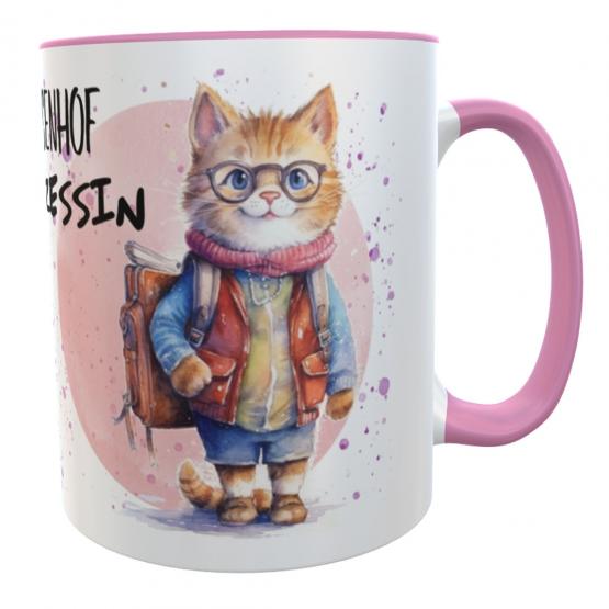Lustige Schulkind-Tasse zur Einschulung | Personalisiert mit fröhlicher Katzen-Illustration und Wunschname 
