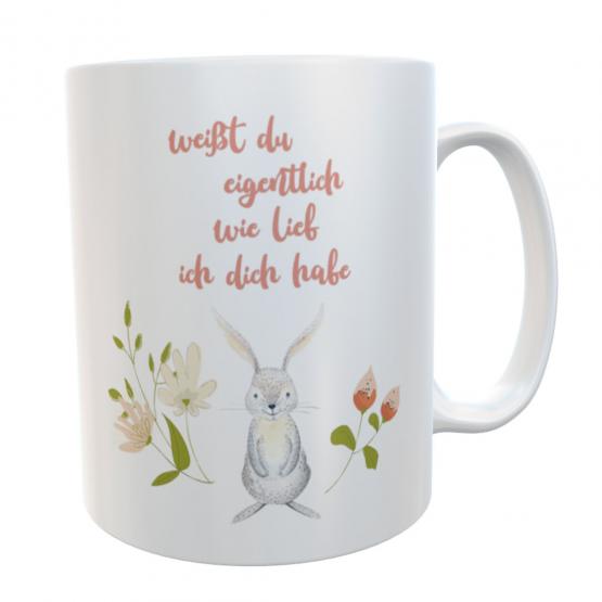 Personalisierte Kinder Kunststofftasse mit Name & Hasenmotiv 