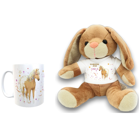 Geschenkset Einschulung Pferd mit Namen Schulkind 