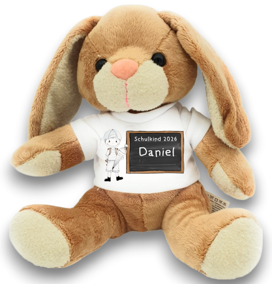Einschulungs-Kuscheltier Hase nostalgie Junge mit Schultüte – Schulkind 2025 