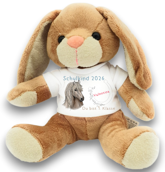 Einschulungs-Hase mit Pferd & Hufeisen – personalisiert mit Name 