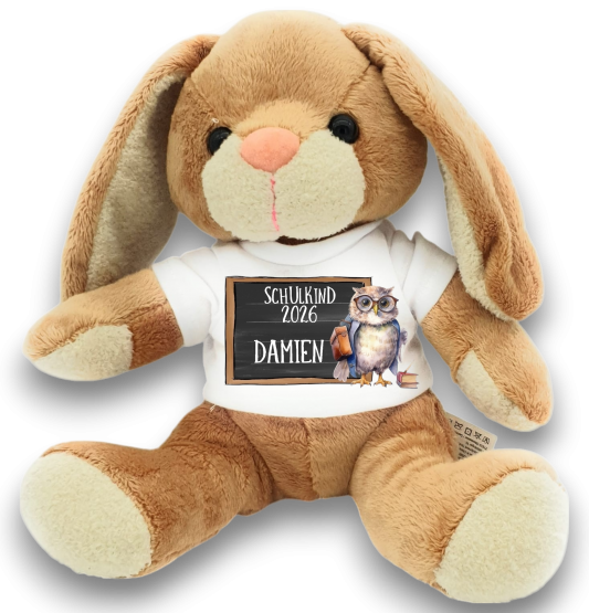 Zuckertüten-Topping Hase Eule – Personalisiertes Kuscheltier, Glücksbringer und Ideales Geschenk zur Einschulung 