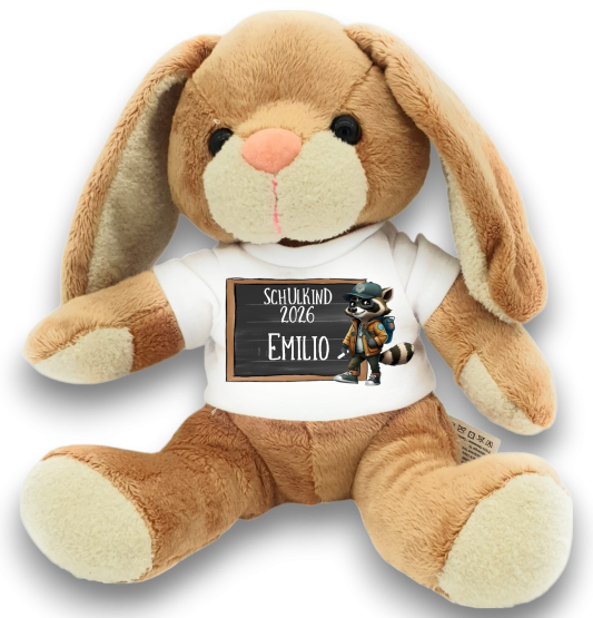 Zuckertüten-Topping Hase Waschbär– Personalisiertes Kuscheltier, Glücksbringer und Ideales Geschenk zur Einschulung 