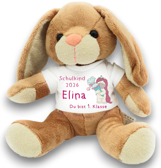 Hase Kuscheltier Einhorn mit Schultüte und Wunschname 