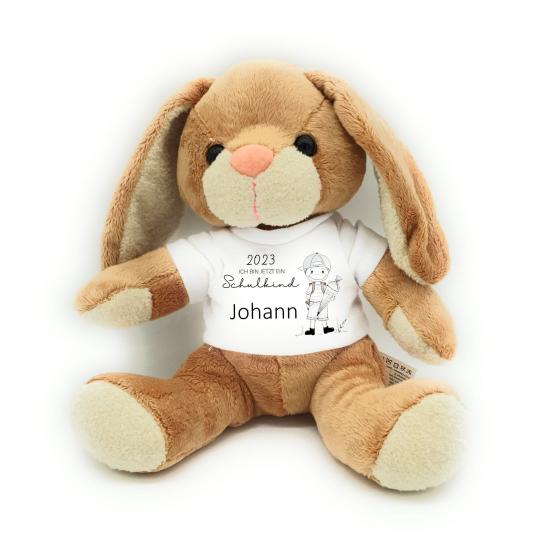 Flauschiger Hase 'Schulkind' – Personalisiertes Kuscheltier, Glücksbringer und Ideales Geschenk zur Einschulung 