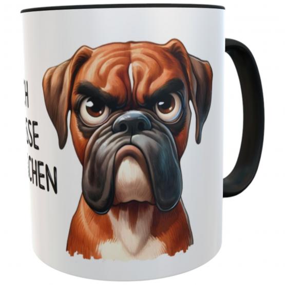 Bürotasse mit Spruch Ich hasse Menschen - Boxer mit mieser Laune 
