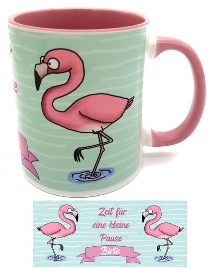 Rosa Kaffeetasse Flamingo Spruch Zeit für eine kleine Pause & Wunschname 