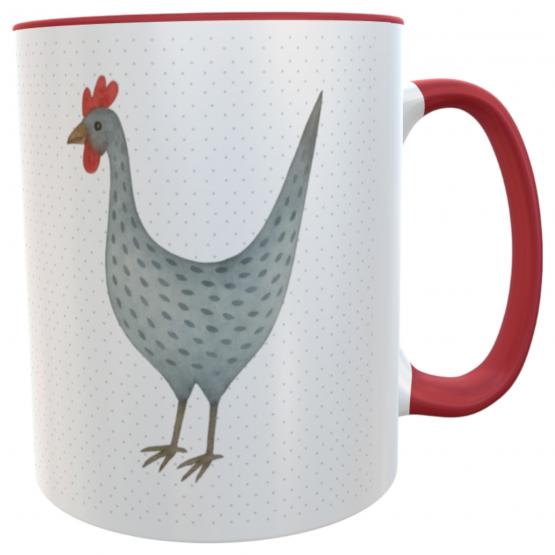 Graue Huhn-Tasse mit rotem Henkel – Geschenkidee für Hühnerfreunde & Landhausküche 