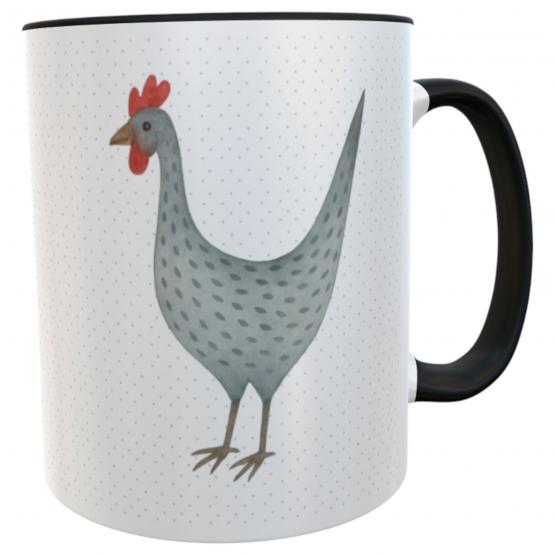Graue Huhn-Tasse 330 ml – Keramiktasse Landhausstil mit Hühner-Motiv, Geschenkidee für Hühnerliebhaber & Landhausküche 