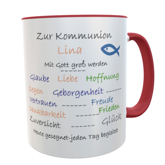 Tasse zur Kommunion personalisiert mit Name – 330 ml Keramikbecher mit christlichen Werten 