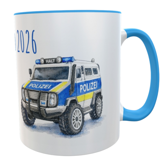 Personalisierte Schulkind‑Tasse 2026 mit Polizeiauto & Wunschname 