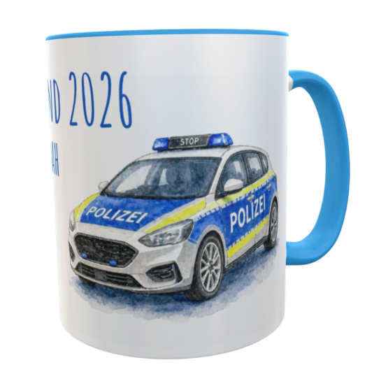 Personalisierte Einschulung Tasse Schulkind 2026 Polizei Motiv mit Wunschname 