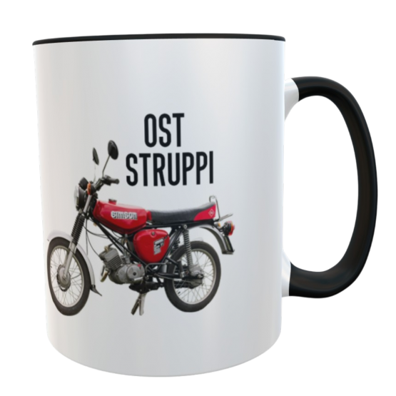 Ost Struppi Keramiktasse 330 ml mit rotem Simson Motiv – Spülmaschinenfester Kaffeebecher mit schwarzem Henkel 