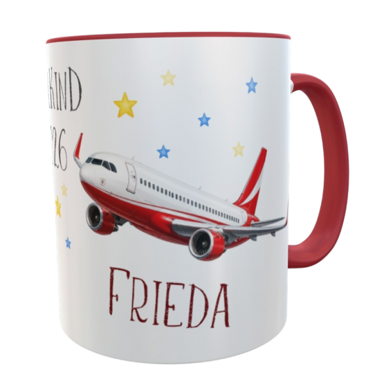 Personalisierte Schulkindtasse Flugzeug 2026 mit Wunschname – Pilot & Pilotin 
