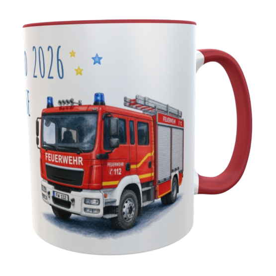 Einschulung Tasse Feuerwehr mit Wunschname Schulkind 2026 Kinderbecher 