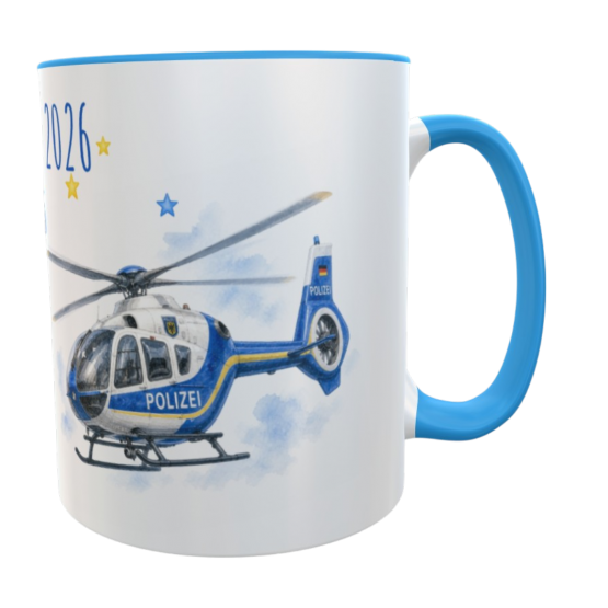 Einschulung Tasse Polizei Hubschrauber mit Wunschname Schulkind 2026 