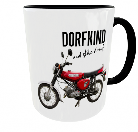 Dorfkind-Kaffeetasse mit Simson S51. DORFKIND und stolz drauf. DDR-Kultmoped S51 